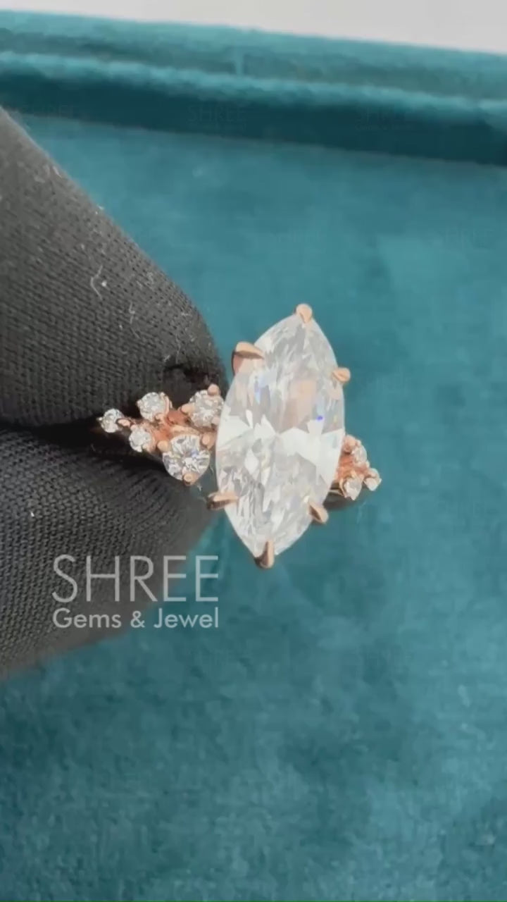 Video of Marquise Shaped Diamond Cluster Engagement Ring