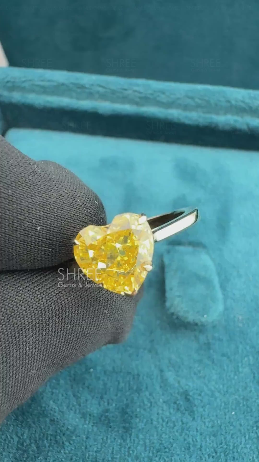 Video of 4 Ct Heart Shaped Yellow Colored Diamond Engagement Ring