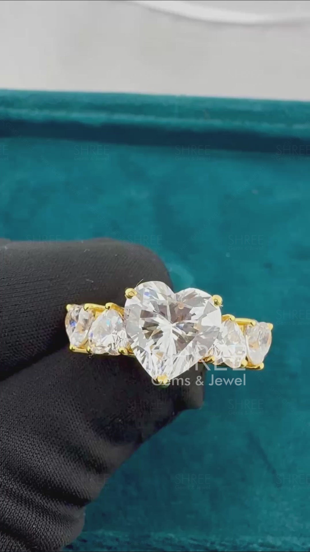 Video Of Heart Cut 5 Stone Lab Diamond Ring