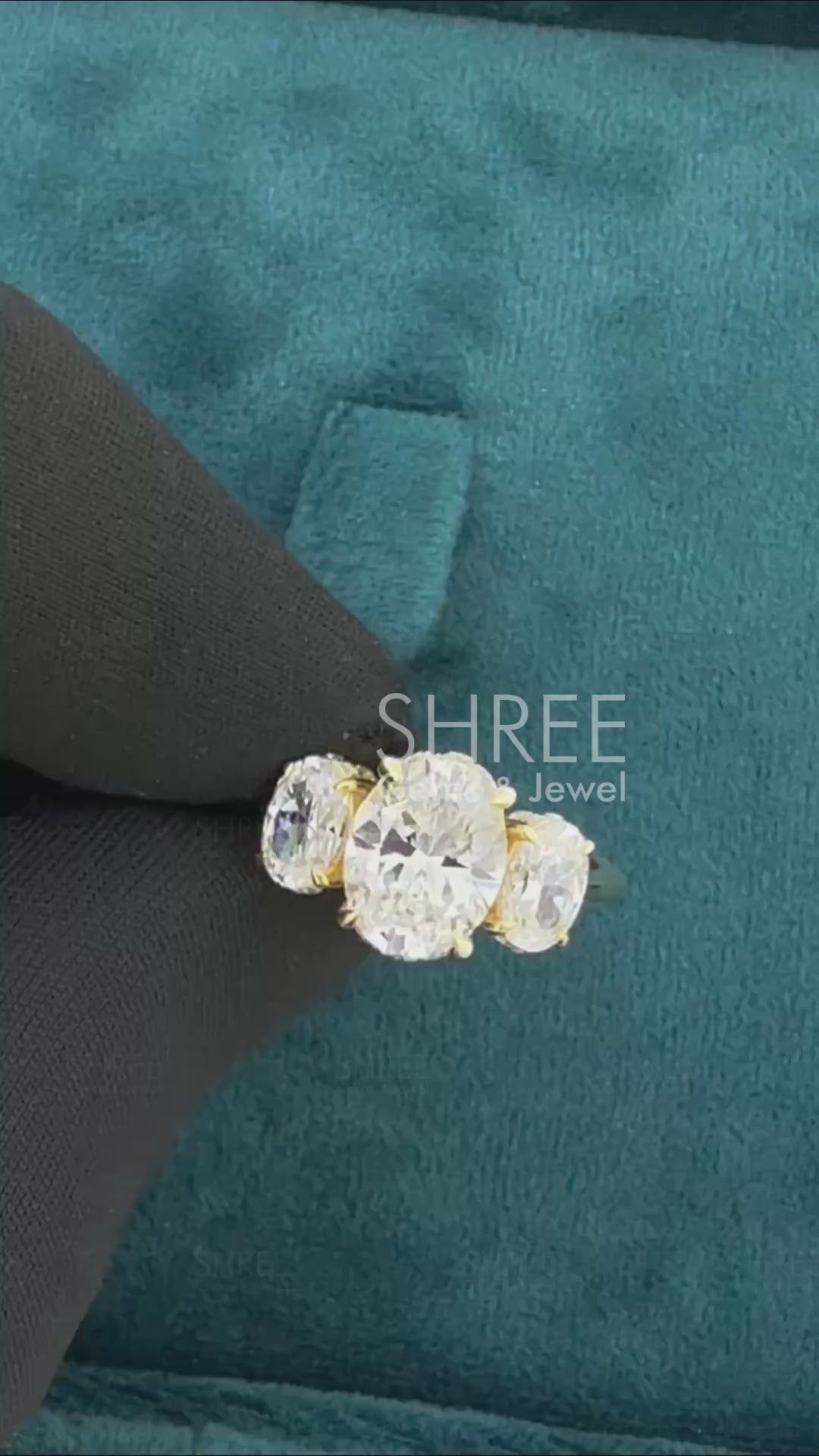 Video of Oval Lab Grown Diamond 3 Stone Engagement Ring