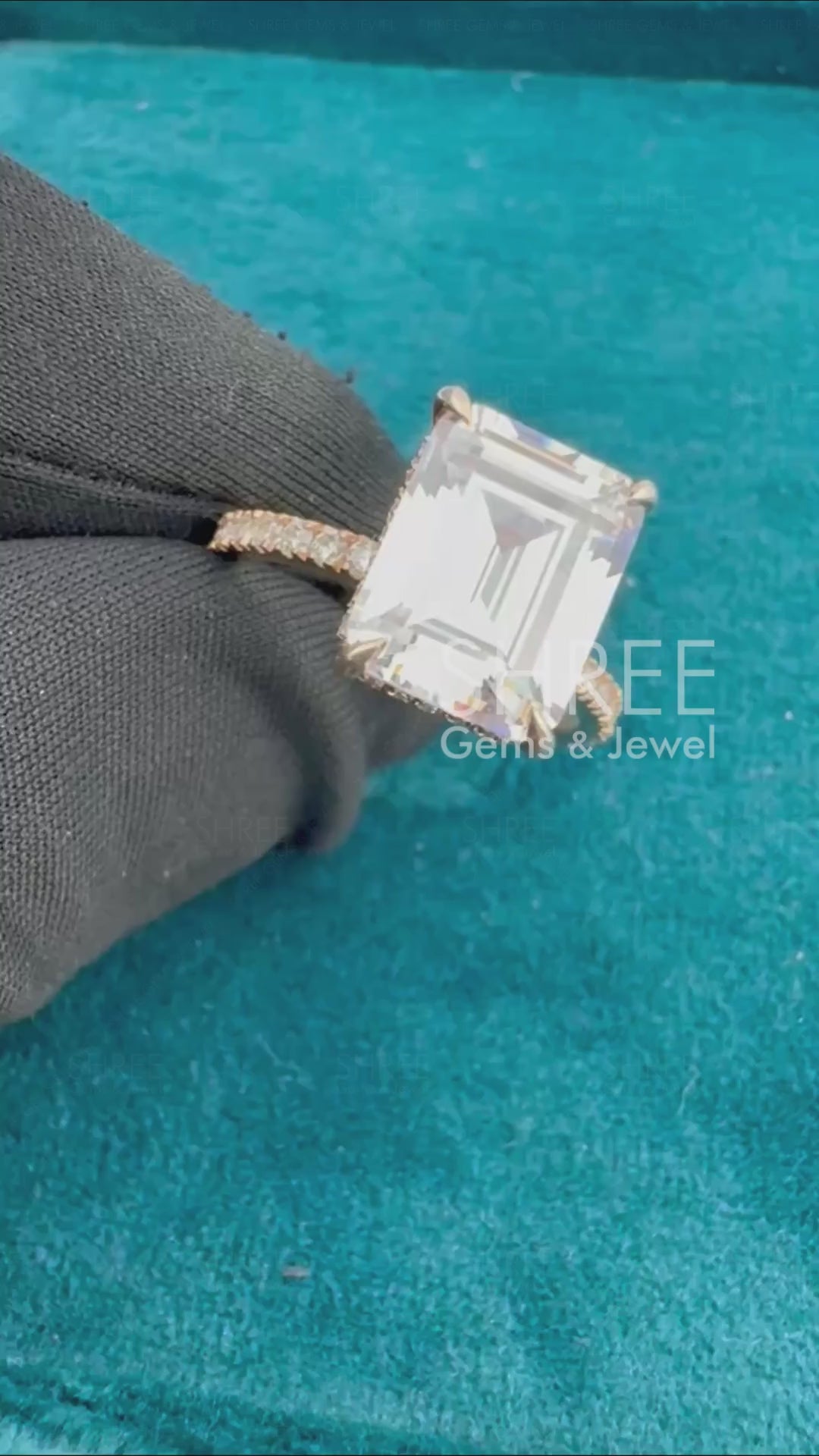 Video of Emerald Cut Hidden Halo Engagement Ring
