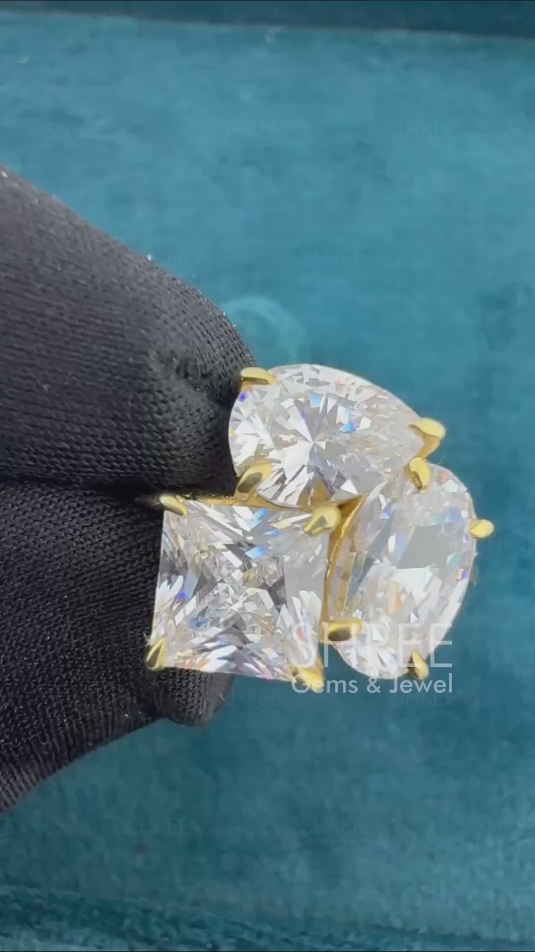 Video of Princess, Oval and Pear Cut Three Stone Toi Et Moi Ring