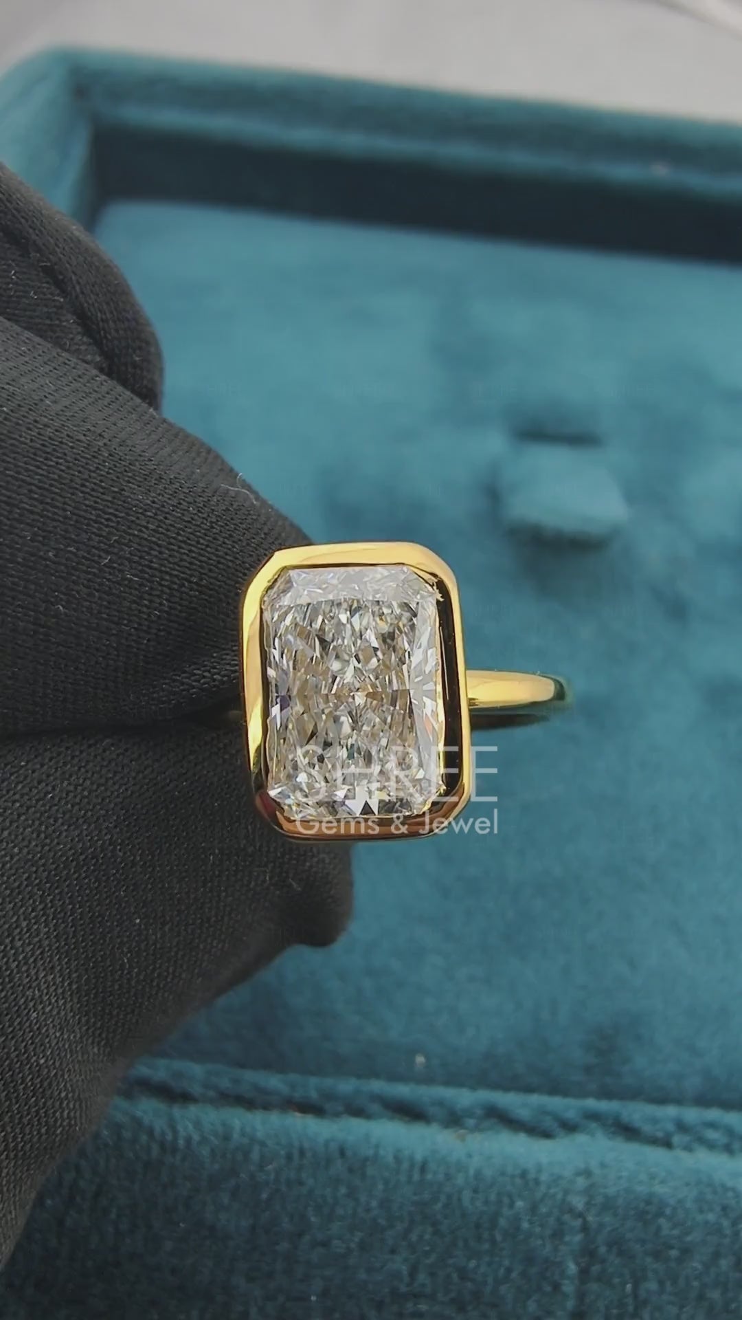 Video of 2 Ct Solitaire Radiant Bezel Lab Grown Diamond Ring