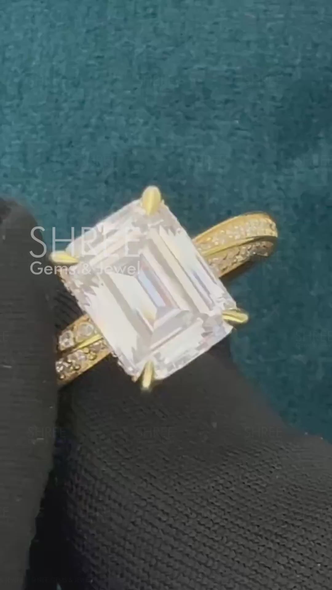 Video of Emerald Cut Twisted Band Engagement Ring