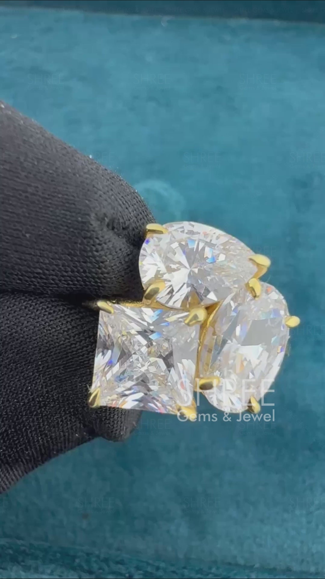Princess Oval and Pear Cut Solitaire Lab Diamond Toi et Moi Engagement Ring