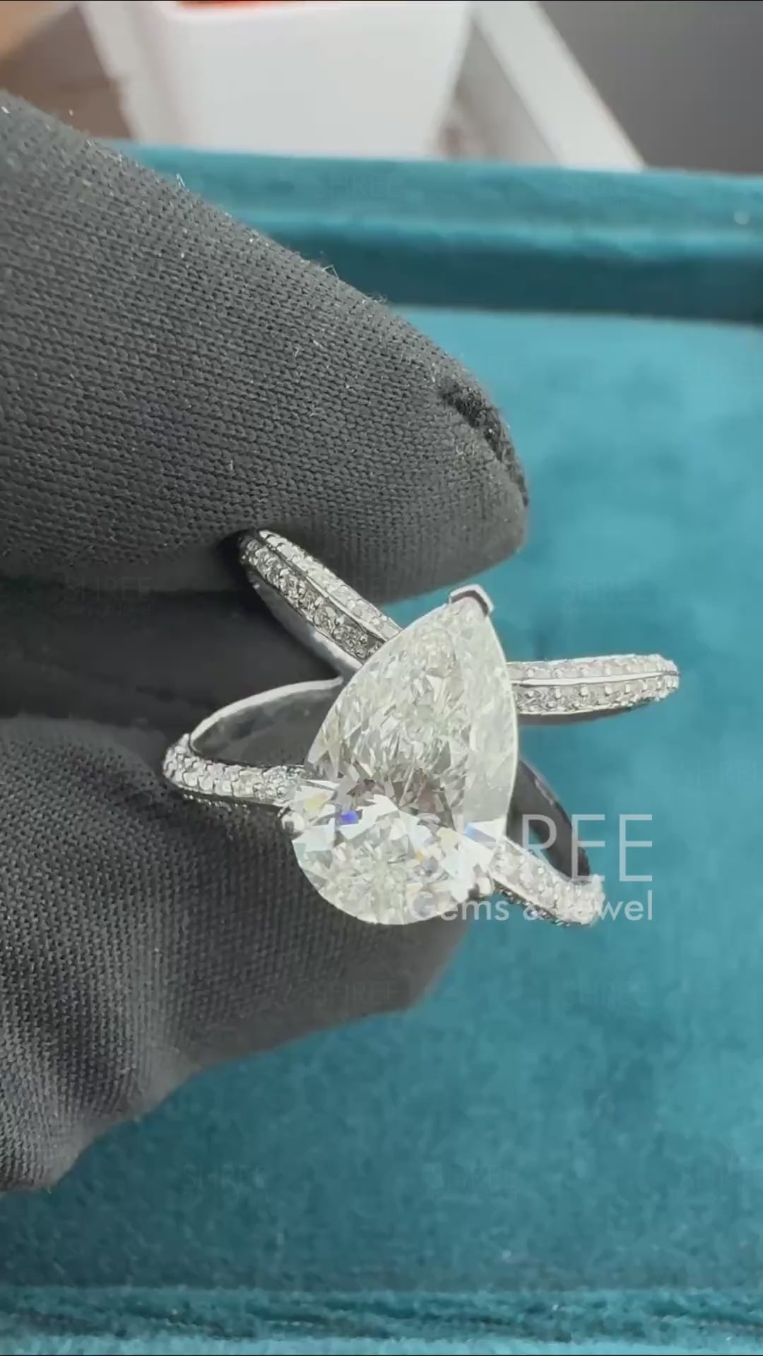 Video of Pear Cut Lab Diamond Split Shank Wedding Ring For Her