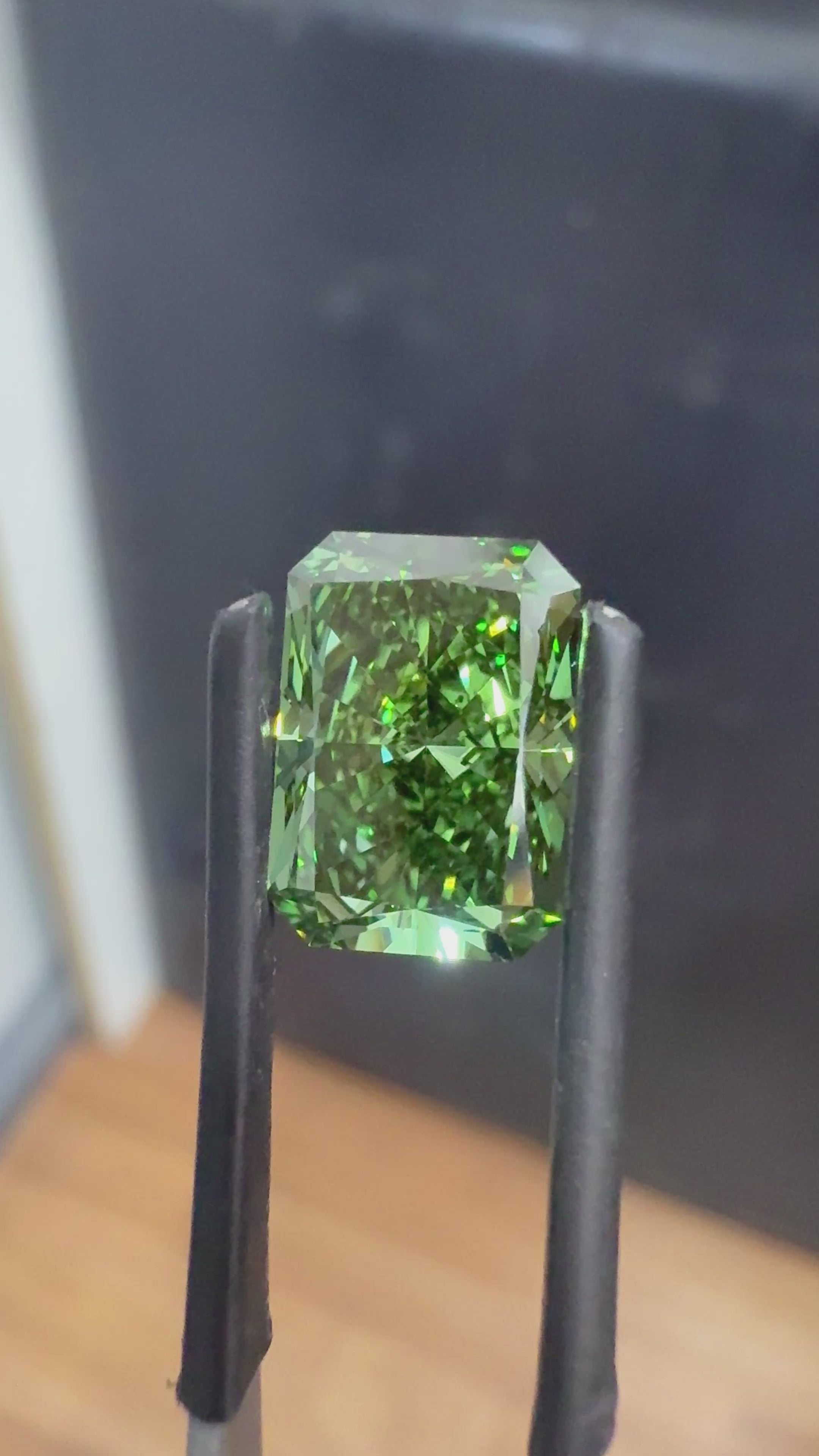 video of radiant cut fancy green diamond 