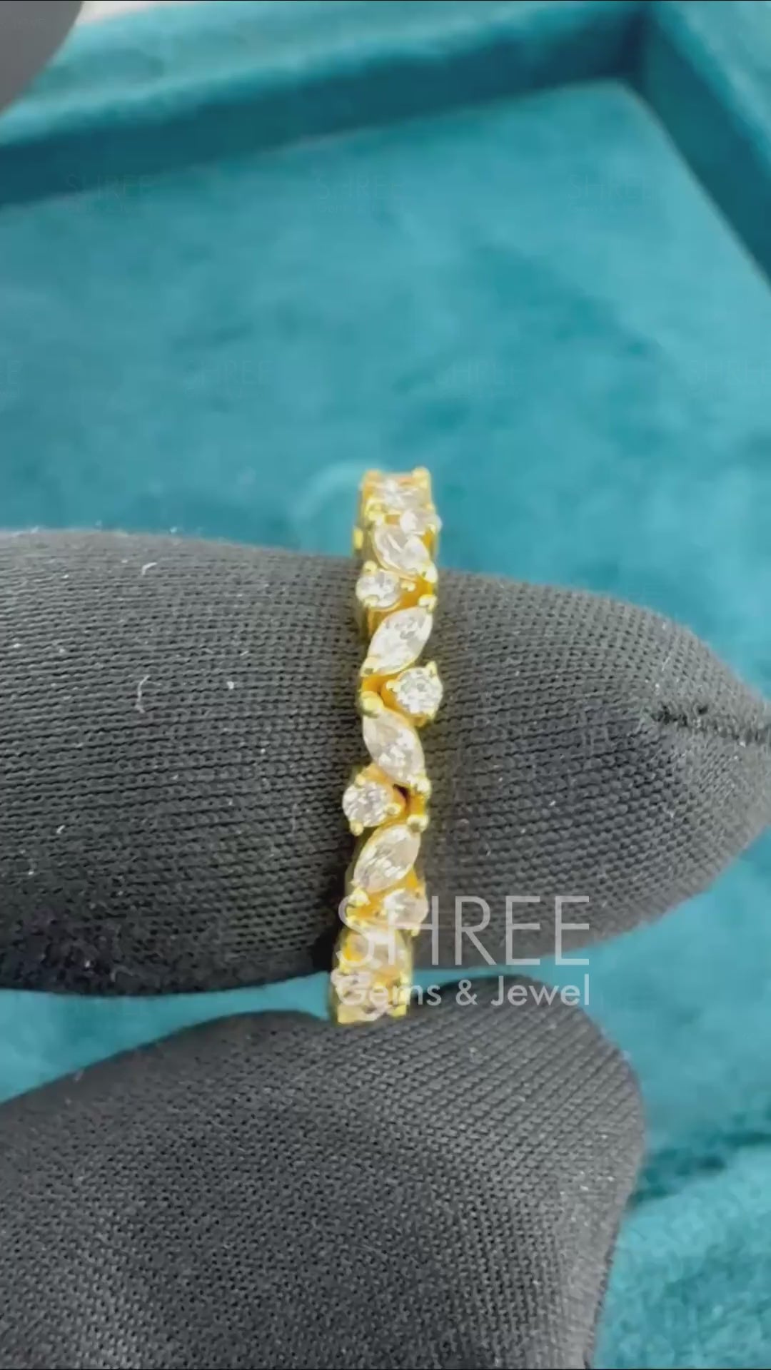 Video of 1 Ct Marquise and Round Cut Lab Grown Diamond Wedding Band