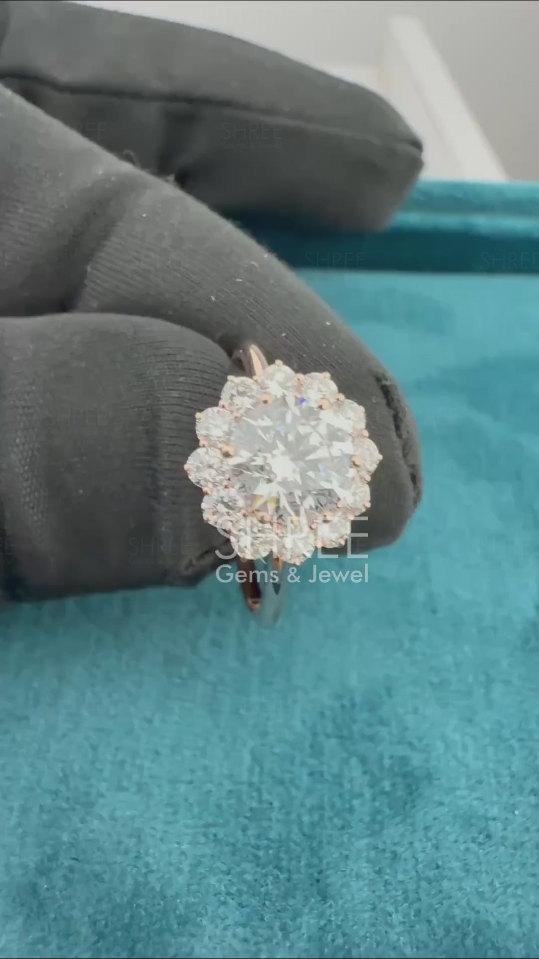 Video of 1.5 Carat Flower Halo Diamond Engagement Ring