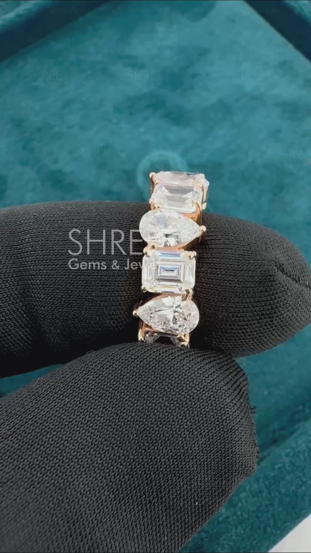 Video of Pear & Emerald Cut Lab Grown Diamond Eternity Band