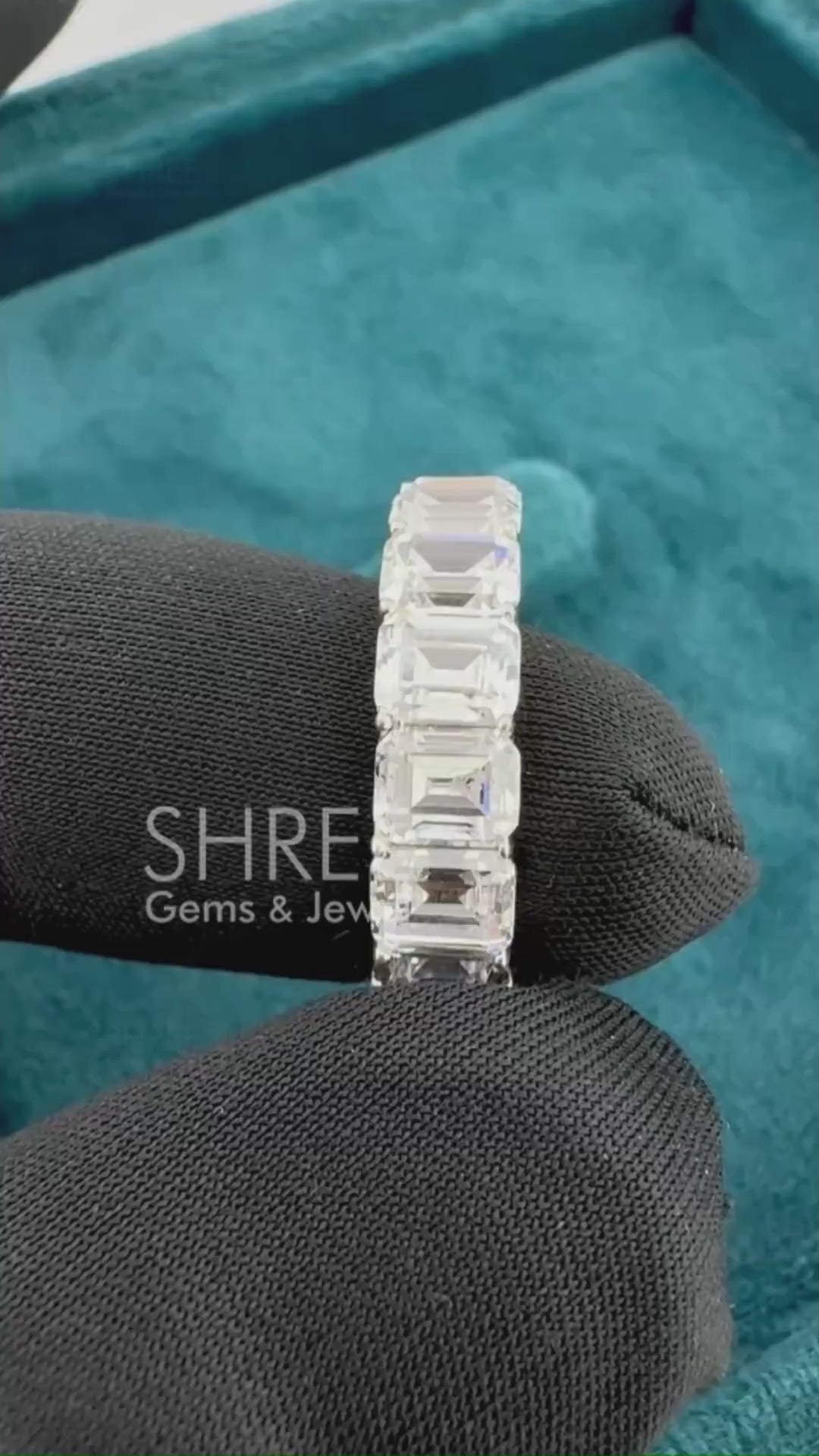 Video of Emerald Cut Lab Diamond Eternity Band
