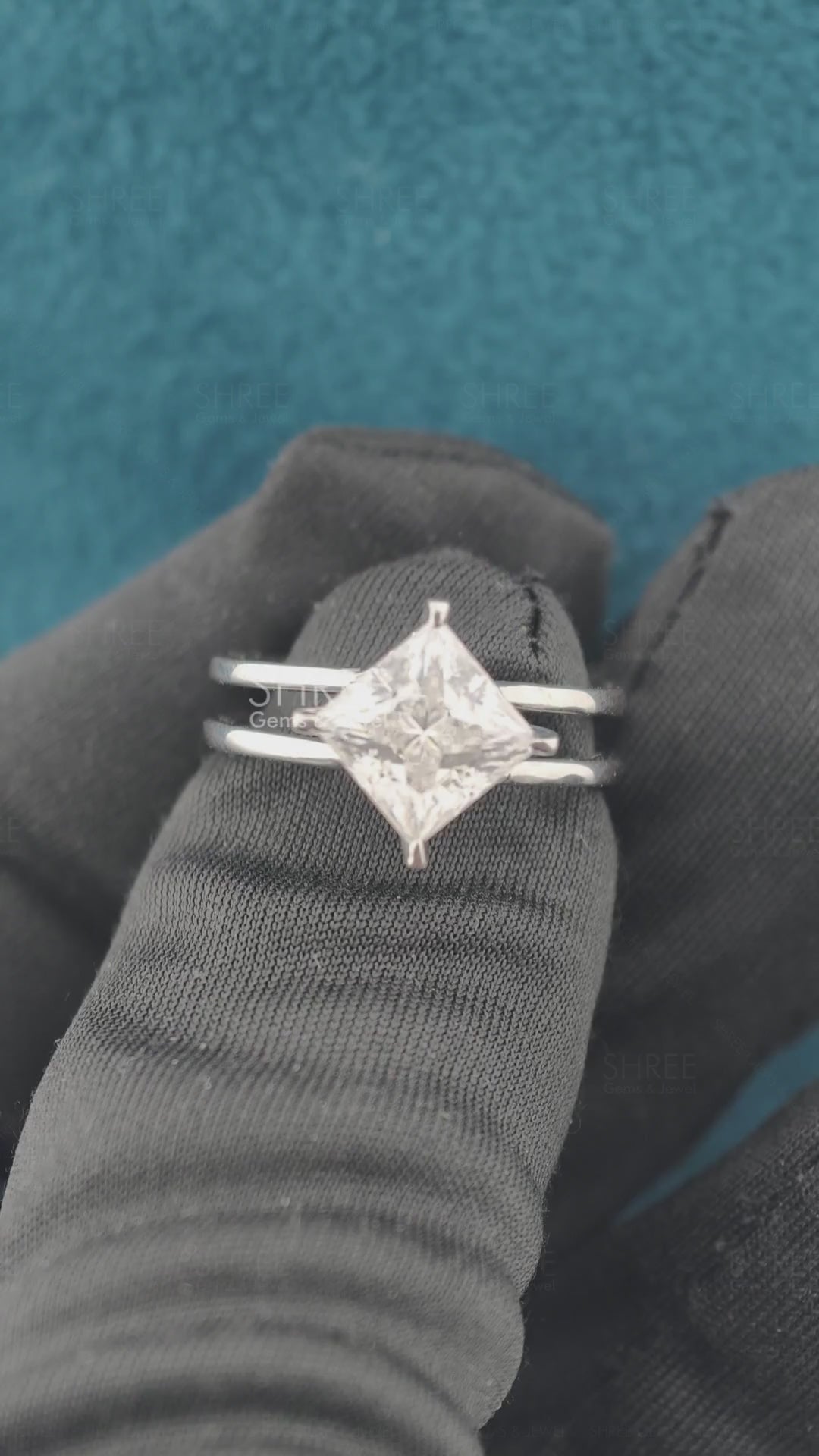 Video of 1.50 Ct Princess Cut Diamond Ring with Hidden Halo