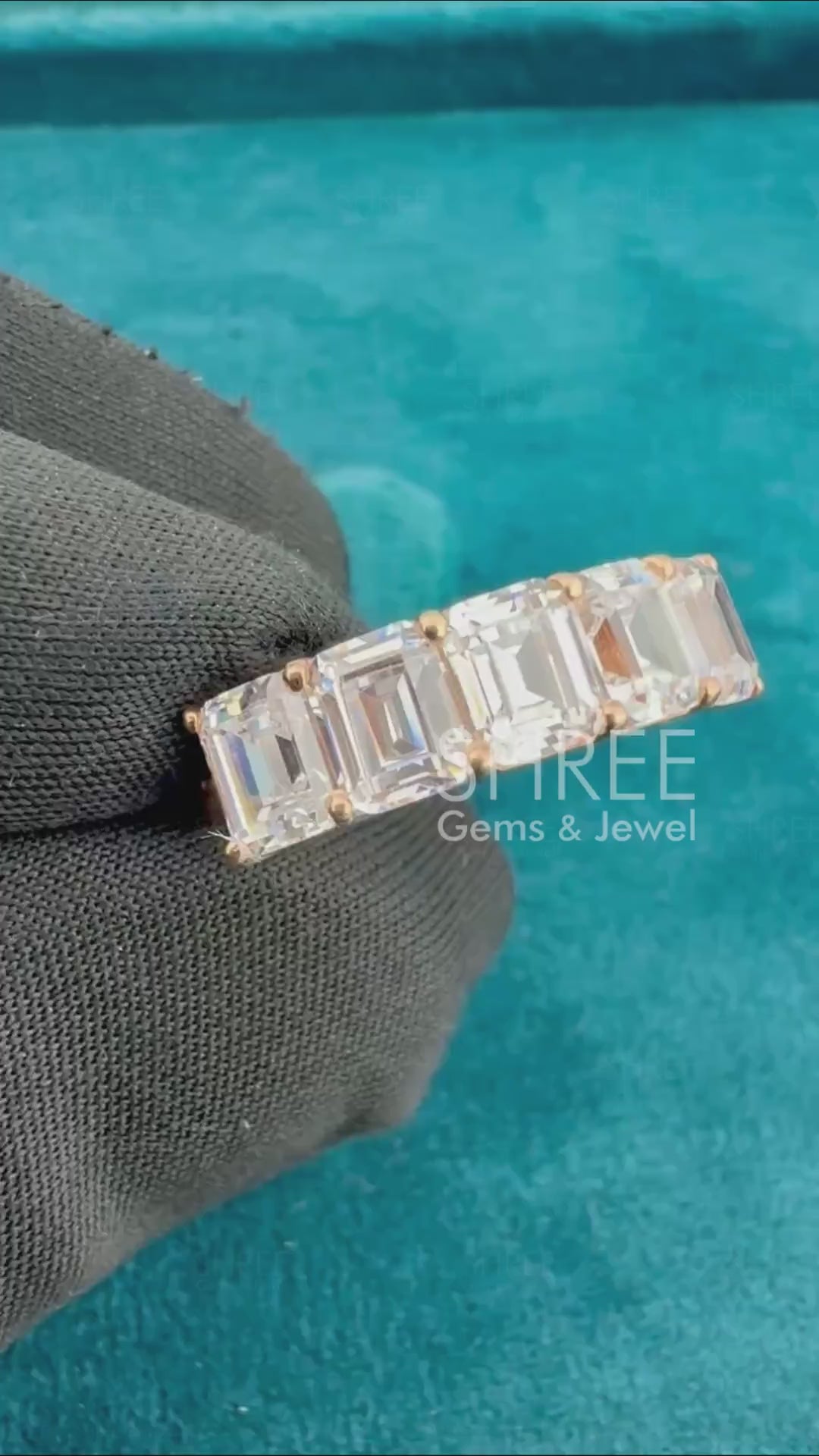 Video of 5 Stone Emerald Cut Diamond Half Eternity Band