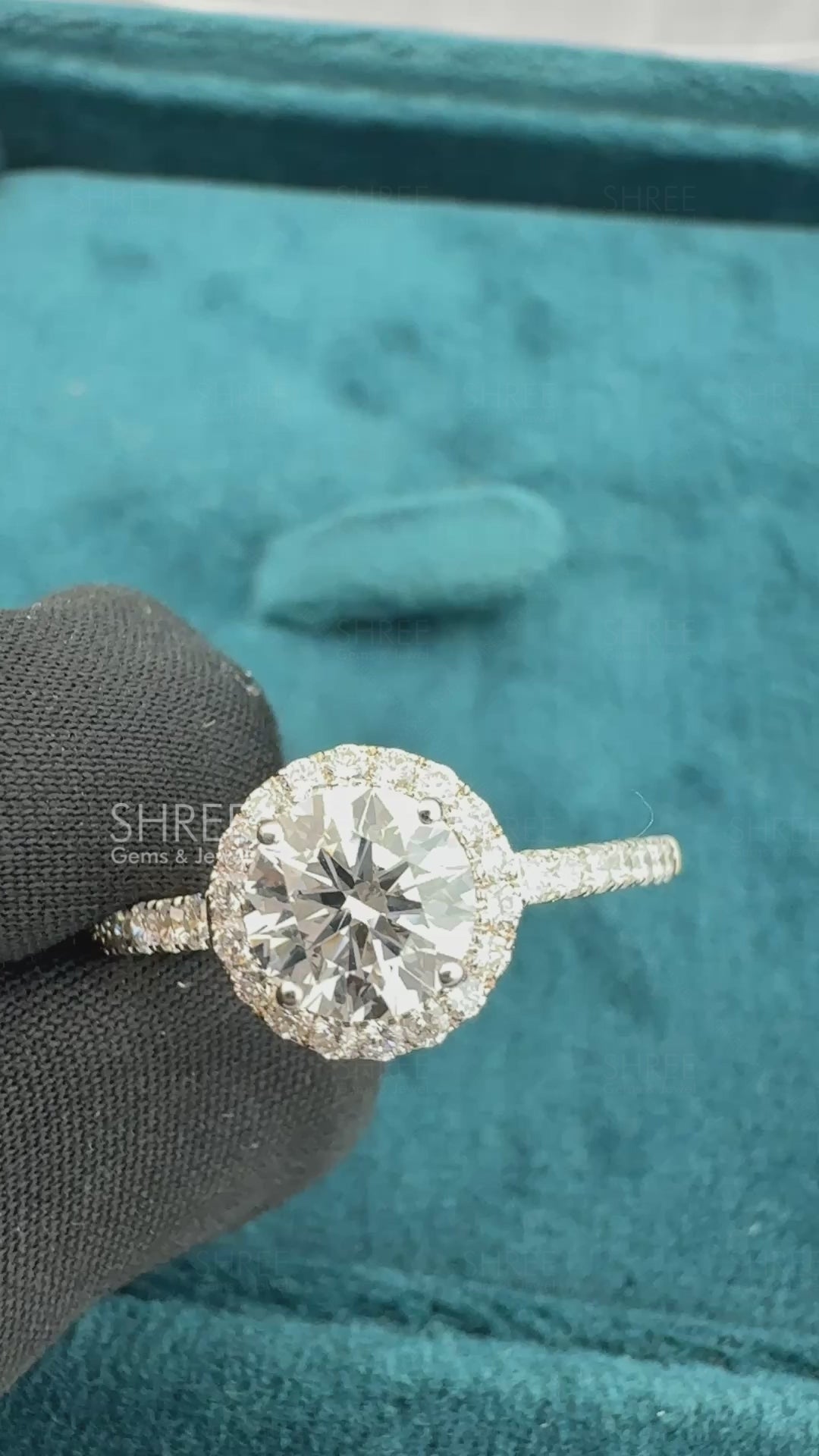 Video of 2 Carat Round Halo Lab Diamond Engagement Ring