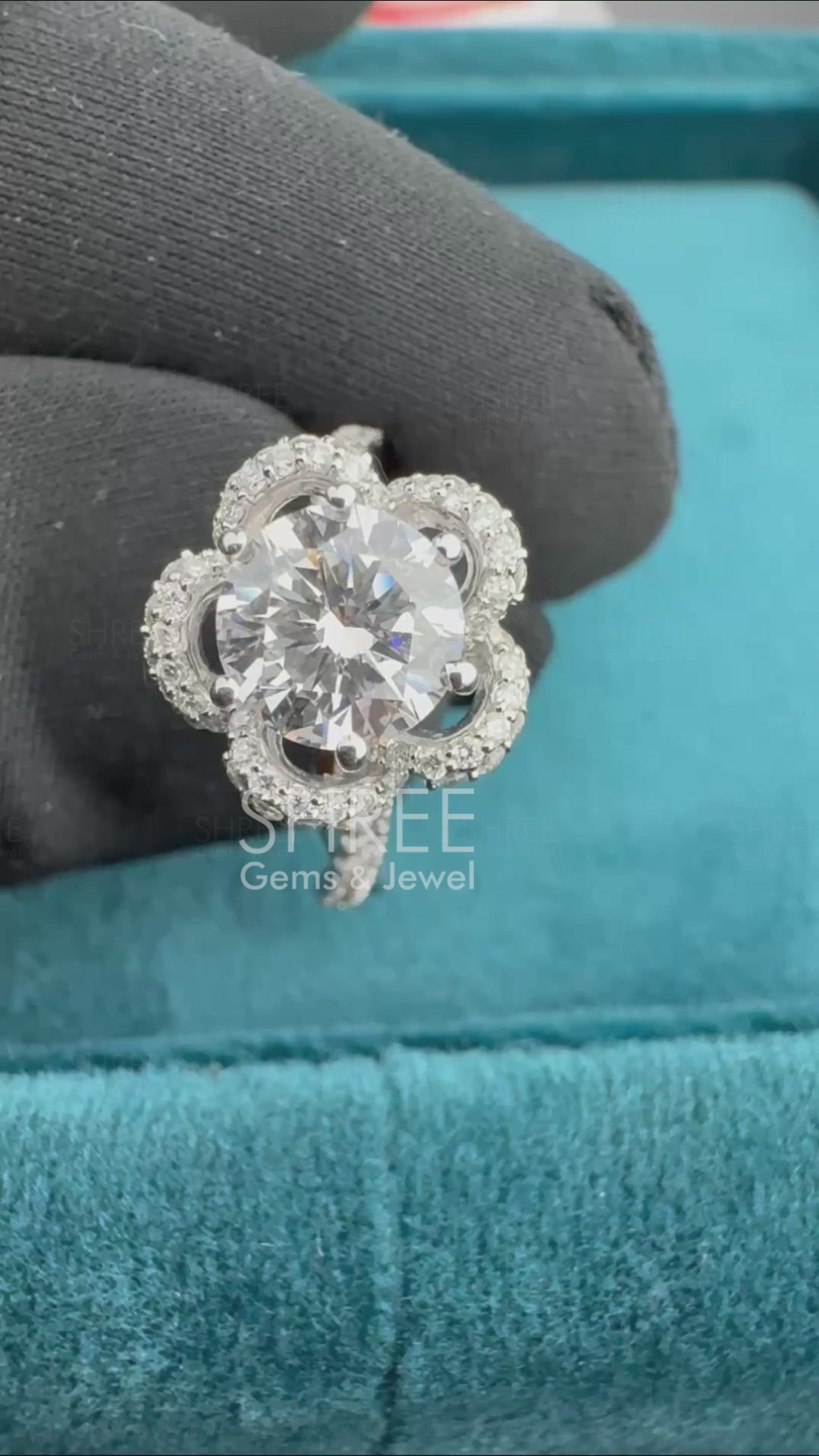 Video of Floral Diamond Engagement Ring for Women 
