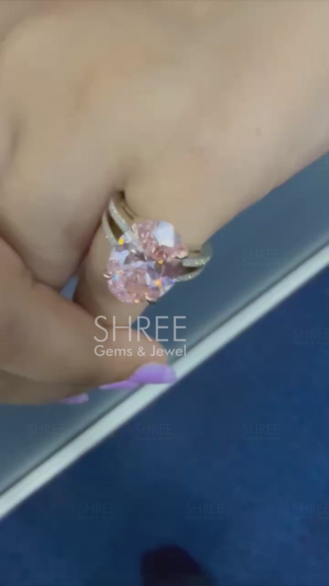 Video of 7 Carat Oval Pink Diamond Halo Engagement Ring