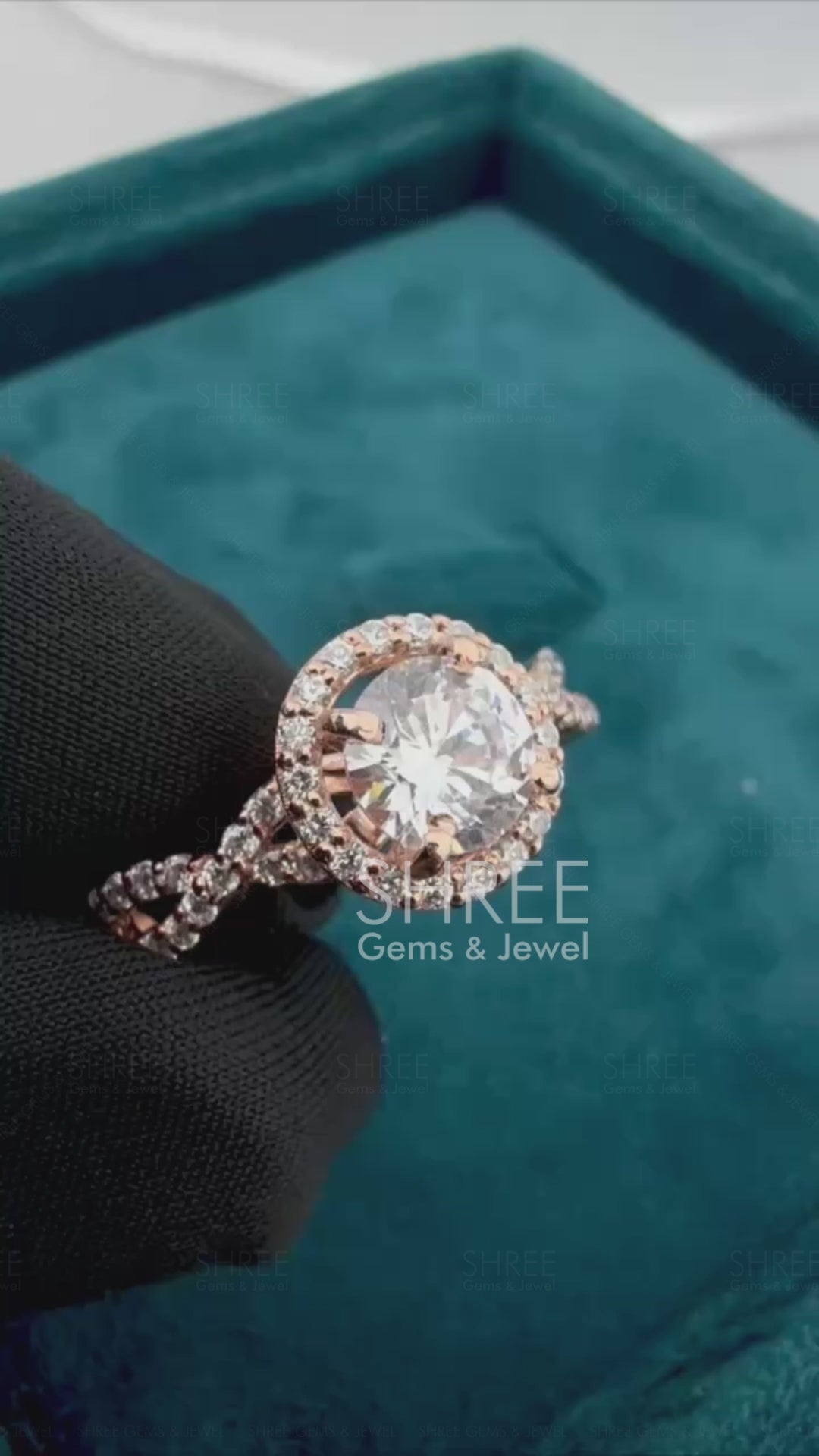 Video of 1 Ct Round Diamond Twisted Halo Engagement Ring
