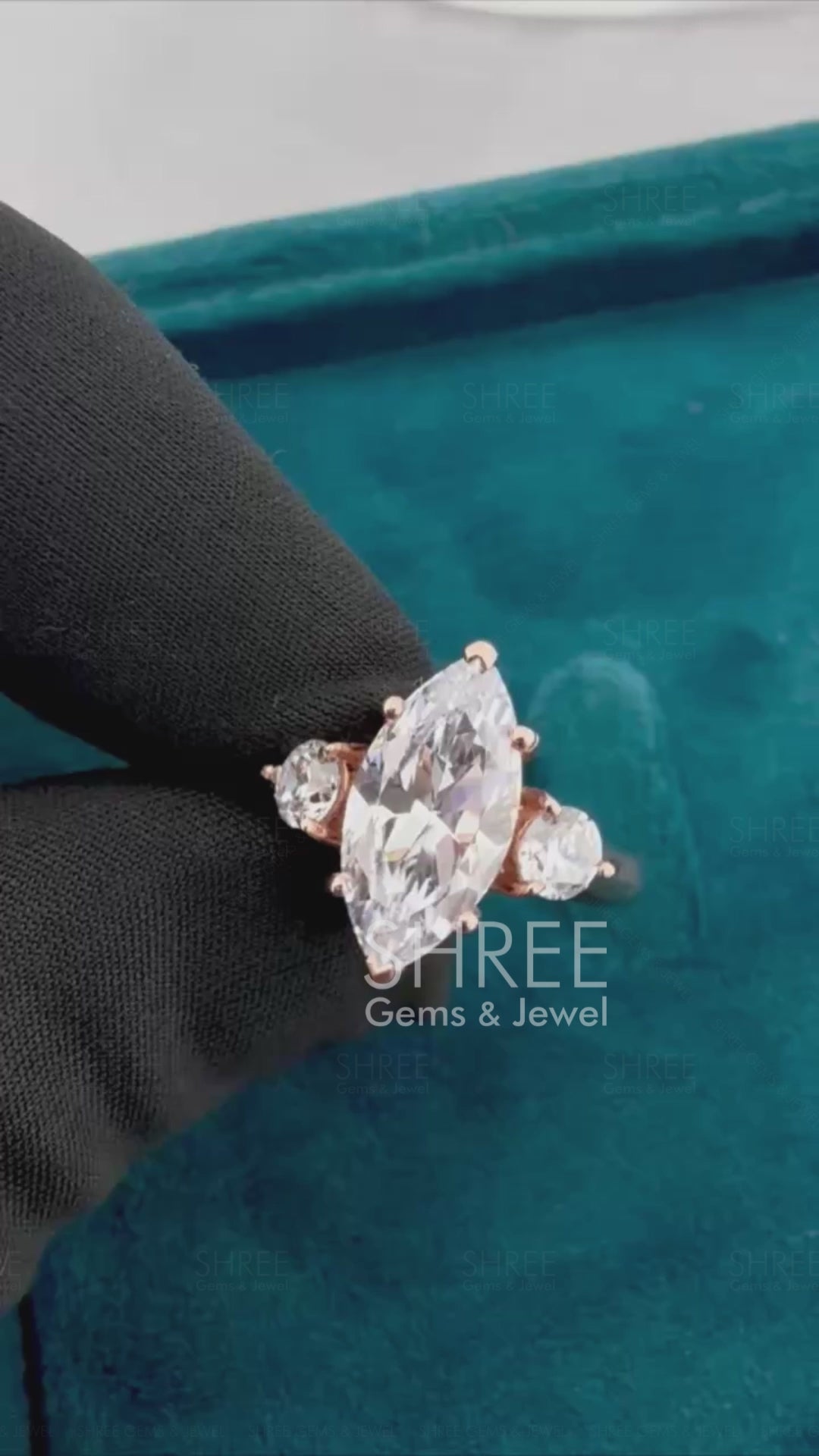 Video of Marquise Cut Three Stone Engagement Ring​