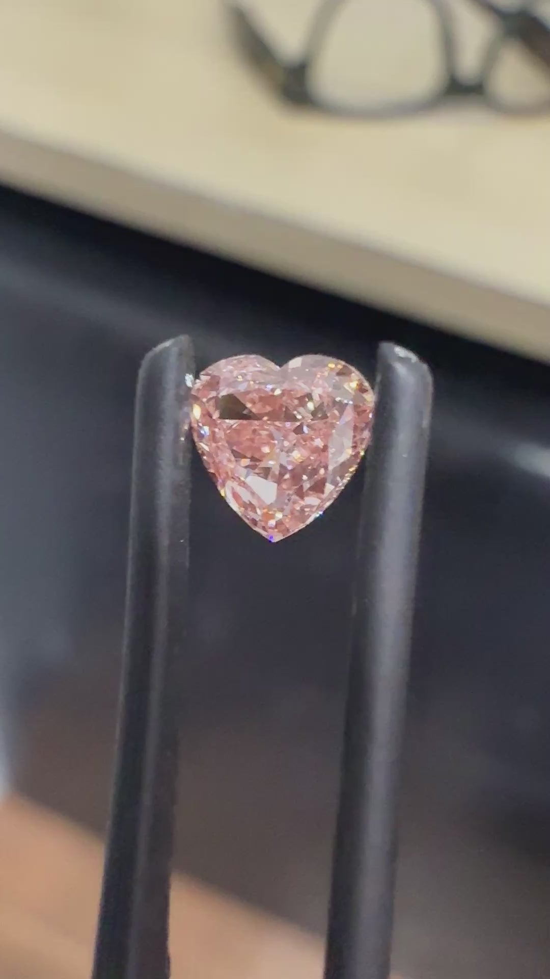 video of pink color lab grown heart shaped diamond​
